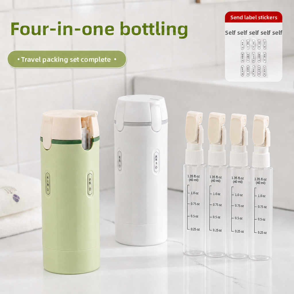 Four-In-One Travel Dispensing Bottle for Toiletries